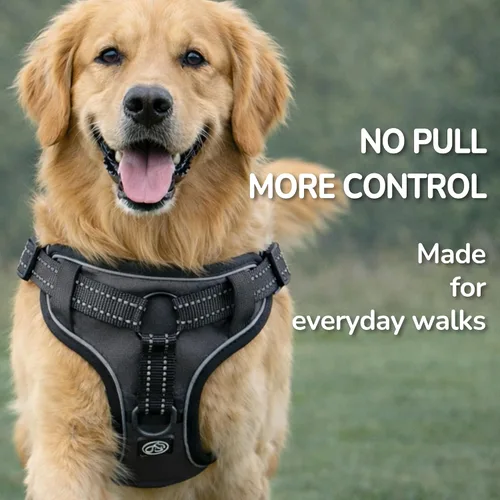 Miniatura 2 de Arnés de chaleco para perro sin tirones, nailon impermeable con forro suave y transpirable, pecho frontal reflectante, correa trasera ajustable
