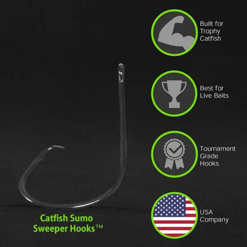 Miniatura 6 de Ganchos para barredora de pesca catfishing - 8/0, paquete de 25, compensados, acabado de níquel negro para no oxidarse, conectar con más peces