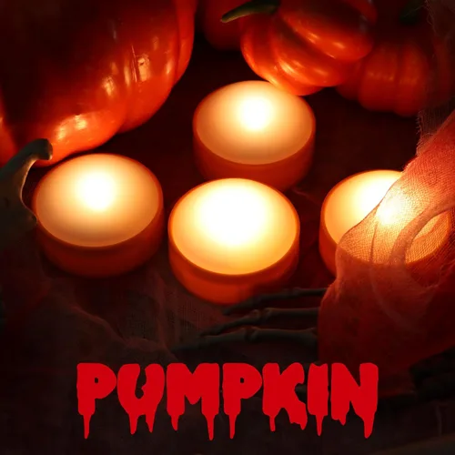 Miniatura 4 de Luces LED de calabaza con control remoto y temporizador, velas parpadeantes brillantes sin llama que funcionan con pilas, para decoración