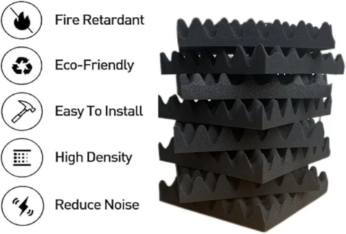 Miniatura 2 de Paquete de 6 paneles de espuma acústica de 12 x 12 x 2 pulgadas, paneles de pared acústicos con patrón de huevo, paneles de espuma acústica de 6negro