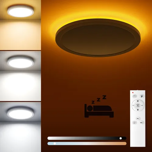 Matane Lámpara de techo empotrada con control remoto, luz nocturna de 8.7 pulgadas, 18 W, 3000 K-6500 K, ajustable, luces LED de bajo perfil para