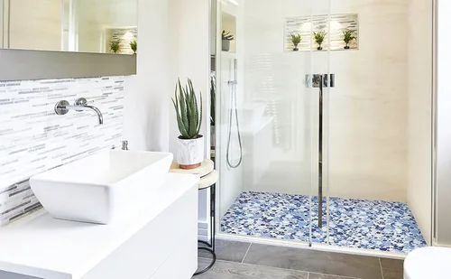 Miniatura 5 de Parrotile Azulejos Azules de Guijarros para Piso de Ducha, Mosaico para Salpicadero de Baño, Azulejos de Pared (5 Hojas)