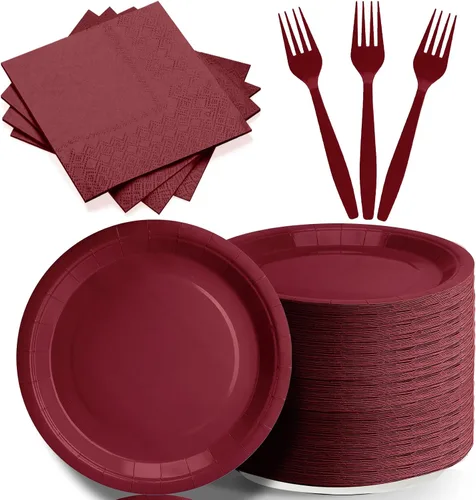 Miniatura 10 de Platos y servilletas de papel negro para fiestas, platos de postre de 50 x 7 pulgadas, servilletas de 50 x 5 pulgadas y tenedores de 50 x 7.08