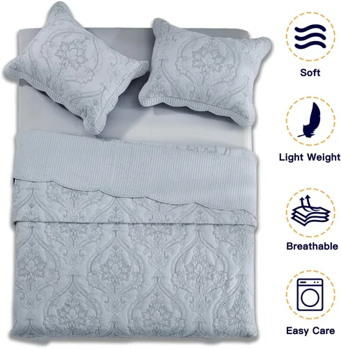 Miniatura 3 de CHIXIN - Juego de colcha tamaño matrimonial, peso ligero, hermosas costuras, cubrecama reversible de 4 piezas, magnífico estampado de cachemira