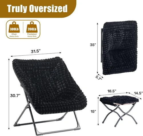 Miniatura 3 de HollyHOME Silla Platillo Extra Grande con Otomana Plegable, Cómoda Silla Plegable de Gran Tamaño y Conjunto de Taburete Reposapiés Plegable, Silla