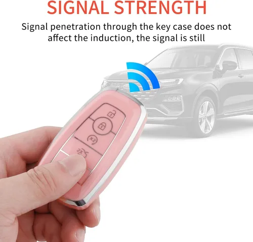 Miniatura 5 de Pangpai Funda rosa para llavero Ford, funda de TPU suave con llavero brillante para Edge Escape Expedition Explorer Fusion Mustang Ranger F-150 F-250