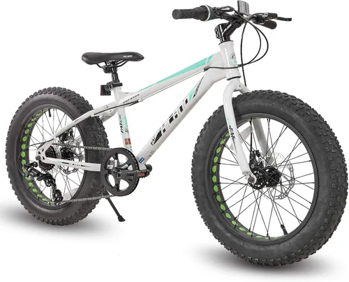 Miniatura 14 de Hiland - Bicicleta de montaña con neumáticos gruesos de 20 pulgadas para niños y niñas de 5 años en adelante, Shimano de 7 velocidades, freno de Azul