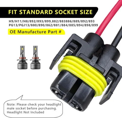 Miniatura 5 de DWLJX913BL-2PS - 2 conectores de cable para faros delanteros H11, enchufes de arnés de cableado de extensión con cables, adaptador de coleta
