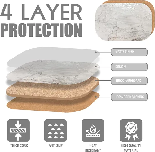 Miniatura 3 de Dainty Home Juego de 4 manteles individuales ovalados de corcho de mármol plateado, resistentes al calor, antideslizantes, fáciles de limpiar, 12 x