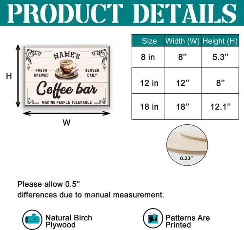 Miniatura 2 de Artsy Woodsy Letrero de madera de barra de café personalizado, placa de pared para decoración de cocina, regalos personalizados para amantes del 03