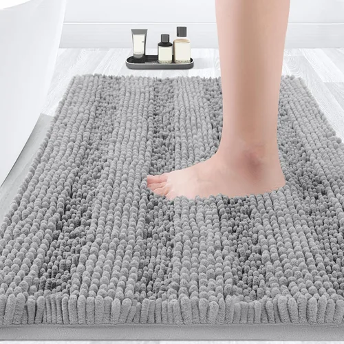 Miniatura 45 de ACCUMTEK - Juego de alfombras de baño a rayas beige de 3 piezas, ultrasuaves, antideslizantes de chenilla, alfombras de baño mullidas y absorbentes