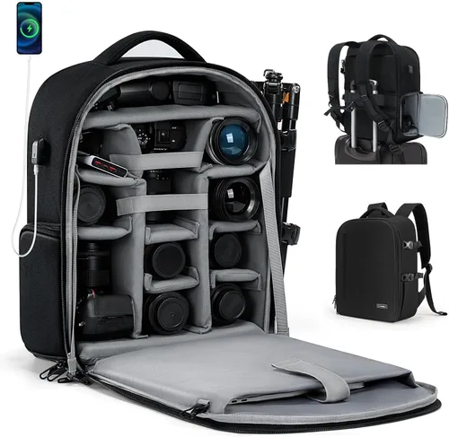 Miniatura 11 de Cwatcun Mochila para Cámara Impermeable Bolsa para Cámara, Bolsa Multifuncional de Fotografía de Viaje Estuche para Cámara con Compartimento