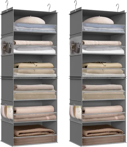 Miniatura 8 de SONGMICS Organizador colgante de armario, estante de almacenamiento de tela de 6 niveles, estante colgante de armario separable con bolsillos Blanco