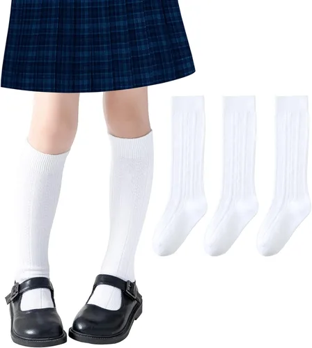 Calcetines altos hasta la rodilla para niñas, punto trenzado, acanalados, para uniforme escolar, paquete de 36, calcetines de tubo sin costuras,