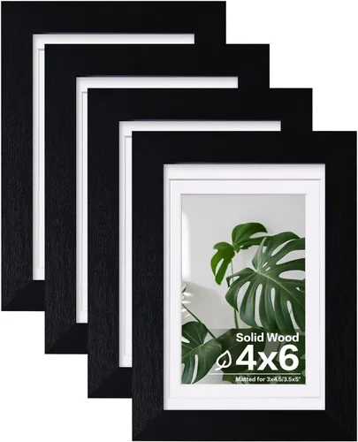 Miniatura 24 de Egofine Juego de 4 portarretratos de 4 x 6, hechos de madera maciza cubierta de plexiglás de 3 x 4.5 pulgadas y 3.5 x 5 pulgadas con paspartú o de 4