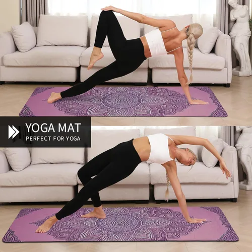 Miniatura 4 de Printed Yoga Mat 72" x 24" Thick 6mm Non-Slip Fitness Exercise Exercise Mat with Strap for Women Men Yoga Pilates Workout Gym Floor Workout