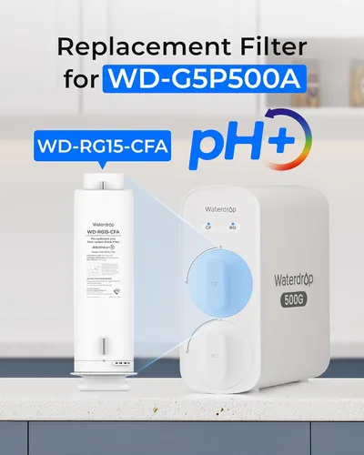 Miniatura 2 de Waterdrop Filtro G5P500A-CF, repuesto para sistema de ósmosis inversa para debajo del fregadero Waterdrop G5P500A, vida útil de 6 meses