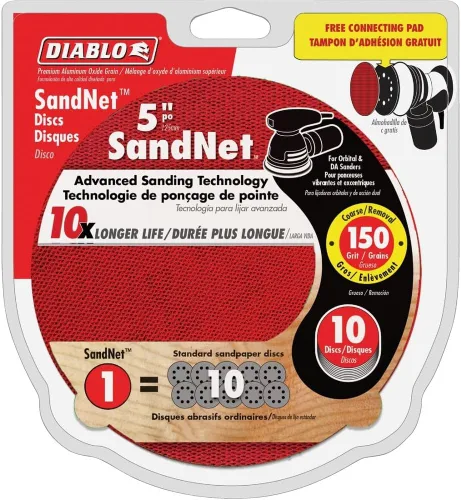 Diablo SandNet DND050150H10I - Discos de lijado reutilizables con almohadilla de conexión para madera, metal y plásticos, grano 150, fino, mezcla de