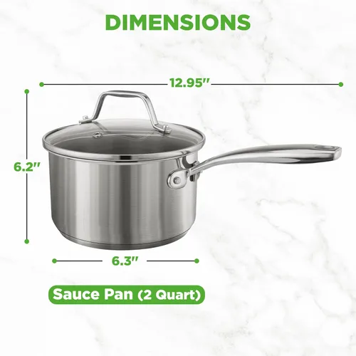 Miniatura 5 de NutriChef Olla de acero inoxidable de 2 cuartos de galón con tapa, cacerola resistente con asas ergonómicas, para todas las estufas