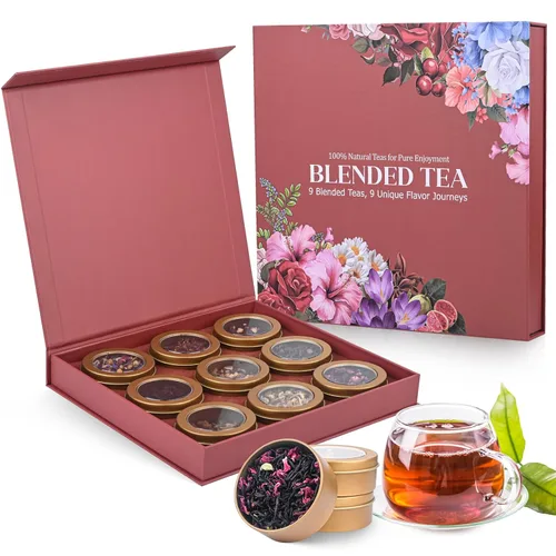 Set de regalo de té navideño, 100% puro y natural, 9 tés de hierbas mezclados, caja de regalo de edición de viaje para mujeres y hombres, sin