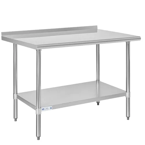 Miniatura 59 de Mesa de acero inoxidable para preparación y trabajo, con ruedas giratorias, mesa resistente, comercial NSF, con estante inferior y protector