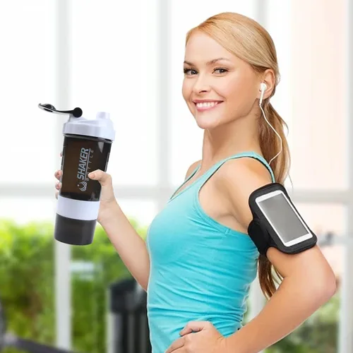 Miniatura 6 de Botella agitadora - Taza agitadora de proteínas con compartimentos de almacenamiento - Botellas de batido para entrenamiento a prueba de fugas
