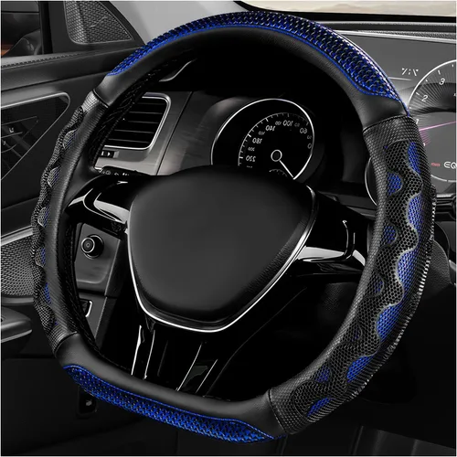 Funda para volante en forma de D, protector de volante de automóvil con diseño antideslizante de panal 3D, funda universal transpirable y cómoda Azul