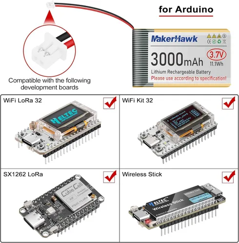 Miniatura 4 de MakerHawk Batería LiPo de 3.7 V 3000 mAh recargable de polímero de litio 1S con placa de protección con cinta de goma aislada, enchufe micro JST
