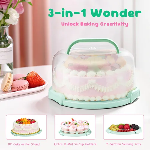 Miniatura 3 de Porta pasteles con tapa y asa, soporte para pasteles sin BPA con tapa para portador de pasteles redondo de 10 pulgadas con 10 tableros redondos