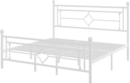Miniatura 8 de Allewie Base de cama de plataforma de metal tamaño King con cabecero y pie de cama vintage victoriano/base de colchón/almacenamiento debajo