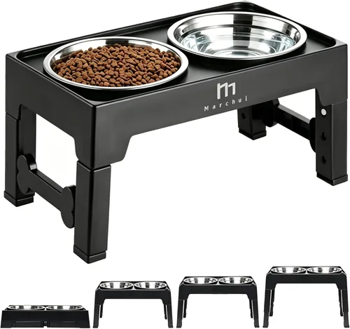 Marchul Cuencos elevados para perros, cuencos elevados de agua para alimentos para perros con 2 cuencos gruesos de acero inoxidable, 4 alturas