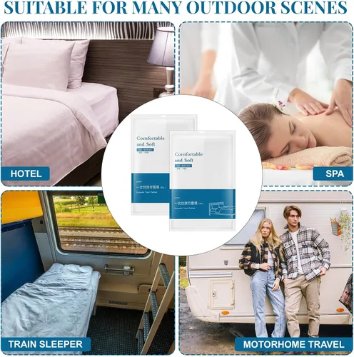Miniatura 6 de Preboun Juego de 5 sábanas desechables para hotel, incluye sábanas de cama, fundas de almohada, funda de almohada, funda blanca suave y portátil