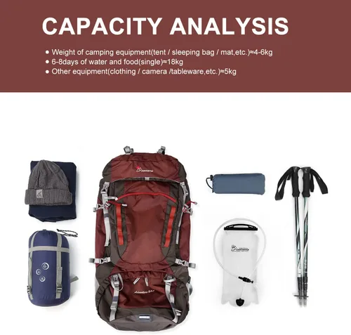 Miniatura 6 de MOUNTAINTOP Mochila de marco interno de 80L para hombre y mujer Mochila de senderismo con cubierta de lluvia Granate-80l