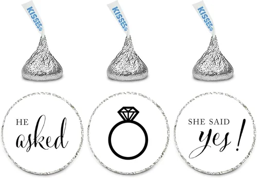 Andaz Press Etiquetas adhesivas con forma de gota de chocolate, para boda, con el texto en inglés «He Asked She Said Yes!», color blanco, paquete de