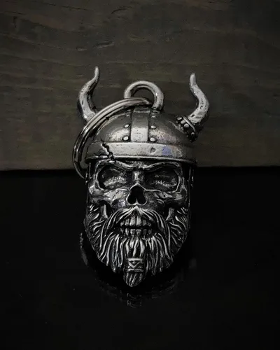 Miniatura 6 de Bravo Bells Viking Warrior Skull Bell - Accesorio de campana de motociclista o llavero para buena suerte en la carretera - Fabricado en los Estados