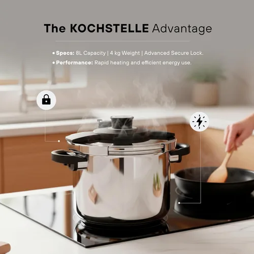 Miniatura 9 de KOCHSTELLE Olla a presión de acero inoxidable de 8L para preparación del hogar y comidas Olla a presión de 8 cuartos con tapa de sistema