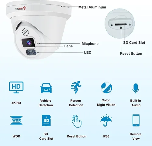 Miniatura 4 de Anpviz Cámara PoE IP 4K, cámara de seguridad PoE para exteriores con micrófono y altavoz incorporados, detección de vehículos humanos, visión