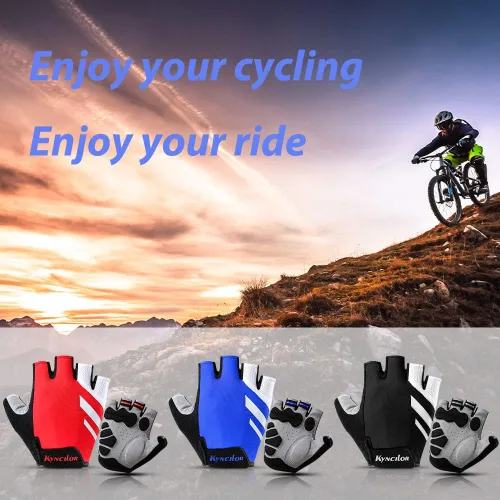 Miniatura 7 de KynciLOR Guantes de ciclismo acolchados sin dedos con protección UV, guantes de MTB y bicicleta de carretera para hombres y mujeres para correr