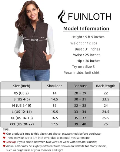 Miniatura 4 de Fuinloth - Chaleco acolchado para mujer, diseño de cuello alto, ligero, con cierre
