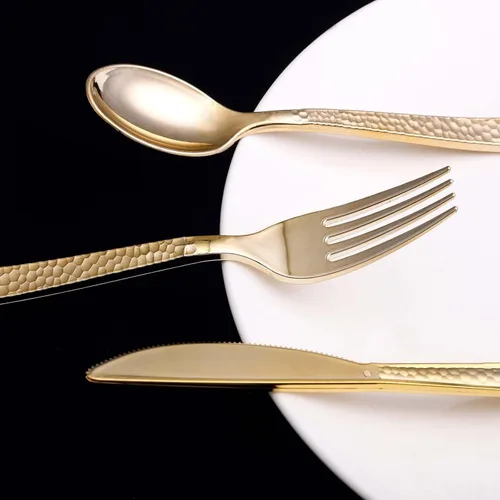Miniatura 9 de Efavormart - Juego de 24 tenedores desechables de plástico color oro rosa, cubiertos resistentes de 7 pulgadas con elegante diseño martillado