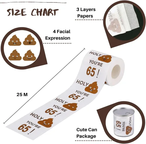 Miniatura 2 de Rollo de papel higiénico de feliz cumpleaños 65 de 3 capas, divertidos regalos de cumpleaños para hombres y mujeres, novedad para decoraciones