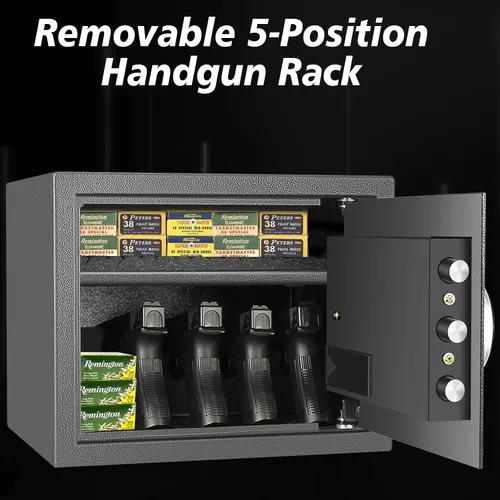 Miniatura 3 de Caja fuerte biométrica, caja fuerte para pistolas con huella dactilar con pantalla de tiempo, humedad y temperatura, perfecta