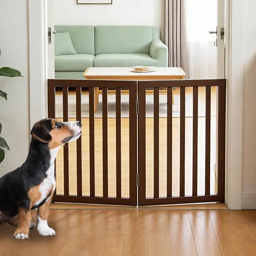 Miniatura 16 de Puerta para perros para interiores, valla independiente para perros, para la casa, puertas, pasillos o escaleras, puerta para mascotas plegable