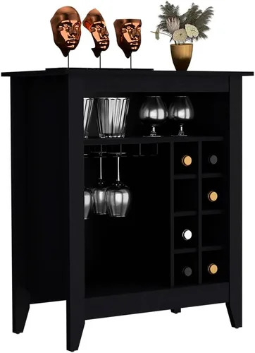 Miniatura 4 de Armario de bar de vino con 8 cubos de vino y portavasos, gabinete de madera para vino para licor y vasos, aparador retro con estantes abiertos