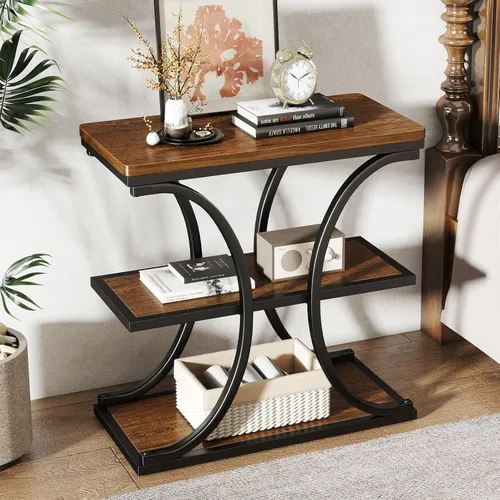 Miniatura 9 de BECHAEO Mesa auxiliar industrial moderna para sala de estar, 41.7 pulgadas, parte superior rectangular de madera gruesa con patas de arco de metal