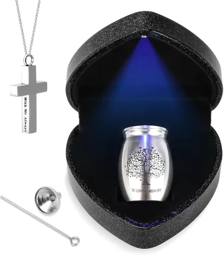Miniatura 7 de Mini urnas para cenizas humanas recuerdo con caja de corazón, collar de urna y embudo, hermosos regalos conmemorativos pequeñas urnas de cremación