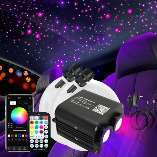 AKEPO - Kit de luz de 20 W, RGBW, de cabezal doble, parpadeante, controlada a través de aplicación, fibra óptica, 900 unidades de fibras ópticas de
