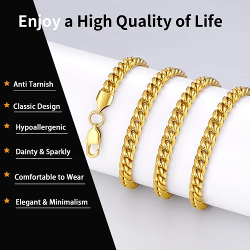 Miniatura 2 de Momlovu Silver Chain Gold Chain for Men Boys 18K Gold Plated Mens Necklaces Chain Cuban Link Chain for Men 4mm6mm 1820222426inch