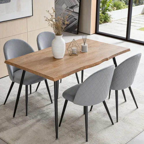 Homedot Juego de mesa de comedor de 5 piezas para 4, diseño único de mesa de comedor con borde vivo y mesa gruesa con 4 sillas de comedor tapizadas