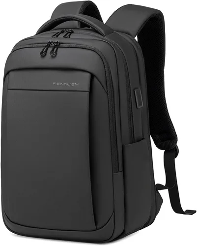 Miniatura 10 de FENRUIEN Mochila de trabajo para hombres, mochila expandible resistente al agua con puerto de carga USB C, mochila negra para laptop 15.6